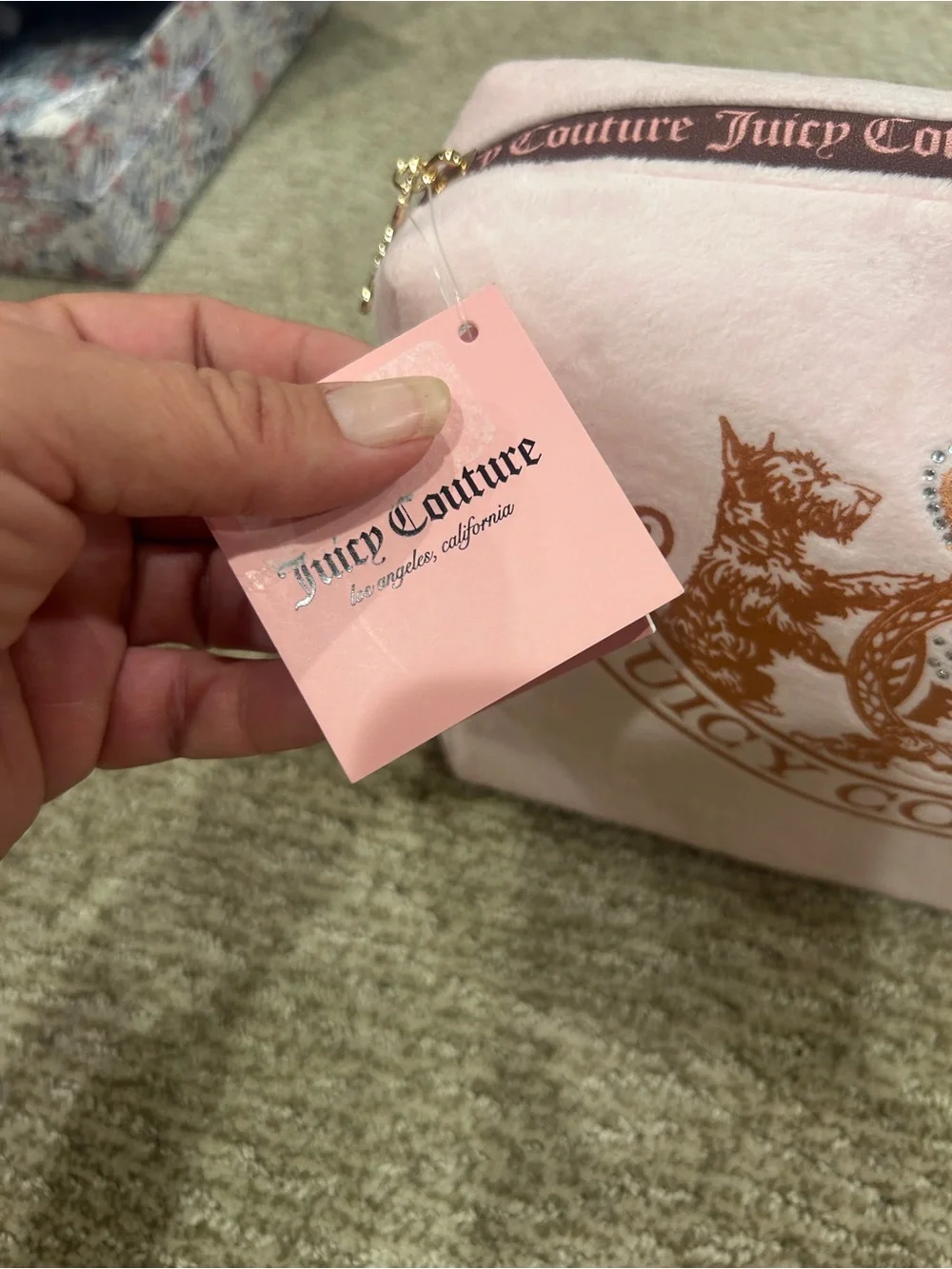 Juicy Couture Light Pink Velvet Cosmetic Pouch with Gold Crest